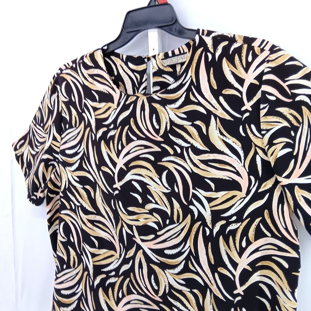 Notations Blouse Women Plus Size 1X Black All Over Print Short Sleeve Top - Picture 2 of 6